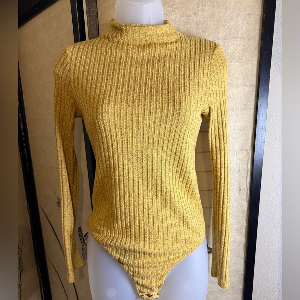 Yellow Ribbed Long Sleeve Bodysuit
